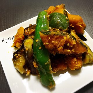 南瓜と余り野菜で甘辛炒め